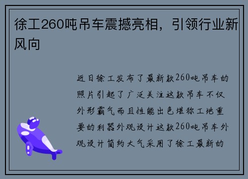 徐工260吨吊车震撼亮相，引领行业新风向