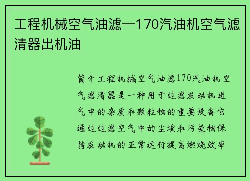 工程机械空气油滤—170汽油机空气滤清器出机油